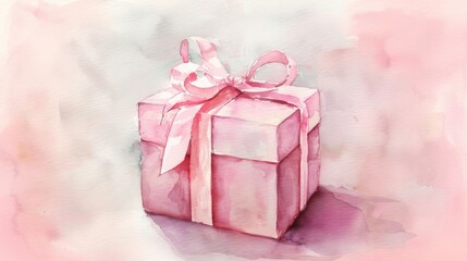Watercolor illustration of dreamy pink present box