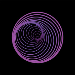 Spirale in Lila mit Linien auf schwarzem Hintergrund