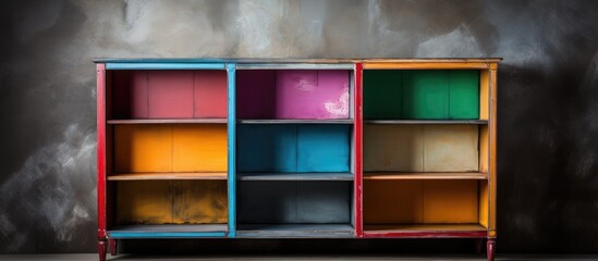 Colorful Fronted Cabinet with Empty Wooden Shelves
