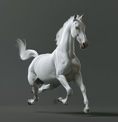 Majestic white horse at a gallop: the beauty and strength of the horse