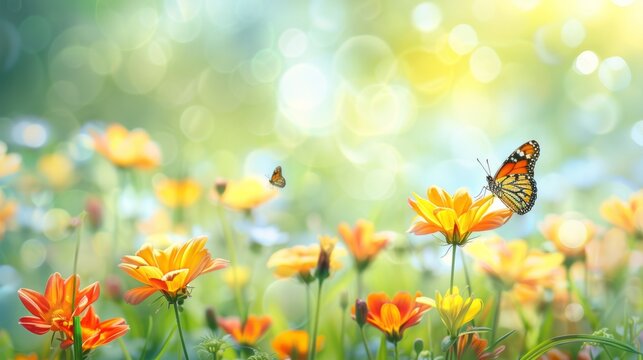 World here abstract nature spring Background spring flower and butterfly