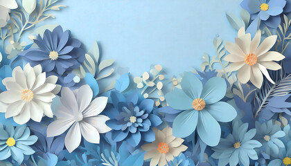 Spring flowers background, empty space for text, blue image; beautiful botanical wallpaper