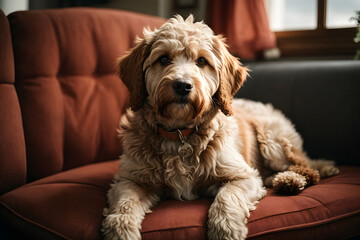 Labradoodle Relaxing on the Sofa: A Furry Friend's Haven