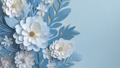 Spring flowers background, empty space for text, blue image; beautiful botanical wallpaper