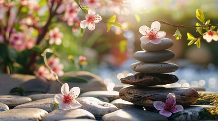 Obraz na płótnie Canvas Zen stones for life balance background. Spa therapy and meditation concept