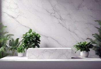 3D marble rendering green plant podium product splay White poduim dais display cosmetic background flower spring marble leaf product stone racked three-dimensional green white anthurium show sale
