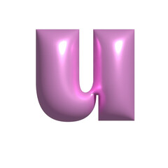 Pink shiny metal shiny reflective letter U 3D illustration