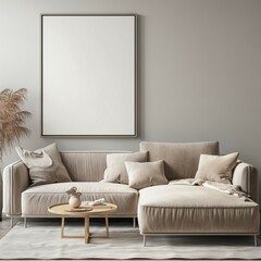 Photo Frame Mockup Design. Modern Apartment Living Room Sofa Background Home Interior for Illustrator