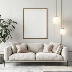 
Photo Frame Mockup Design. Modern Apartment Living Room Sofa Background Home Interior for Illustrator