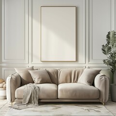 Photo Frame Mockup Design. Home Interior in Modern Apartment Living Room for Illustration