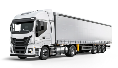 Four axle truck with trailer insulated from white or transparent background