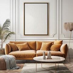 Photo Frame Mockup Design. Home Interior in Modern Living Room for Illustration