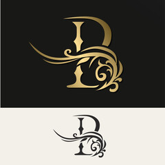 Elegant Letter B. Art Logo Design. Refined lines. Vintage Template. Creative  Emblem for Business Card, Badge, Label, Boutique Brand, Hotel, Restaurant, Heraldic. Gold monogram. Vector Illustration