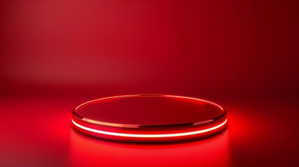 Red podium on stage with spotlight for product display in studio setting on abstract background
