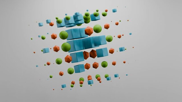 Abstract animation with geometric figures on the light background