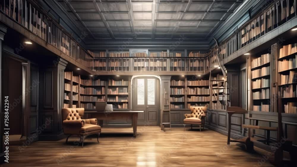 Aufkleber large library with many books and bookshelves for learning with knowledge