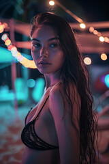 Beautiful woman at a beach party