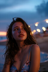 Beautiful woman at a beach party