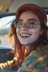 Beautiful woman in a car