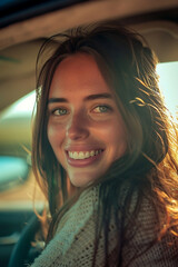 Beautiful woman in a car