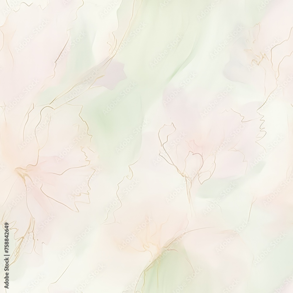 Poster white and green background adorned with an intricate white and pink design, creating a serene and ha