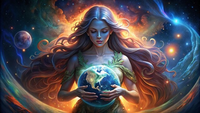 Beautiful young woman with planet earth in her hands. Conceptual image