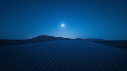 Moonlit desert oasis with crescent moon, twinkling stars, sandy hues in mystical ram s atmosphere.