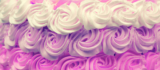 Festive Ombre pink rose cream cake. Abstract food background. Horizontal banner - 758843283