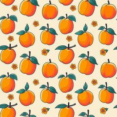 Apricot pattern, bright, juicy apricot, apricot blossoms, vector illustration