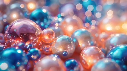 colorful background with pearls and bokeh lights.