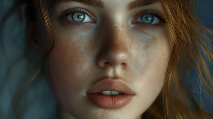 A captivating close-up of a girl model in HD, the intricate details of her features against a solid backdrop creating a mesmerizing image.