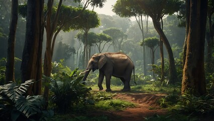 elephant in the forest - obrazy, fototapety, plakaty