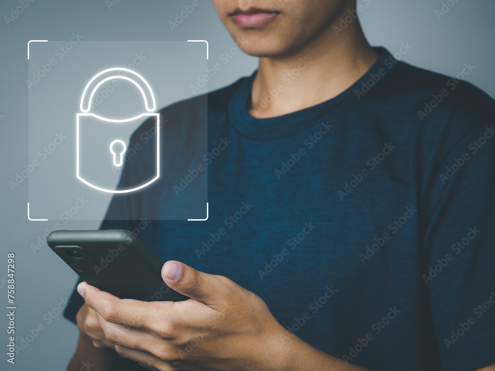 Poster cyber security and online internet connection data protection access to personal information and fin