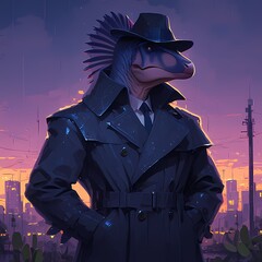 Spinosaurus in Detective Gear: An Unlikely Sleuth - obrazy, fototapety, plakaty