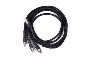 USB Power Cable 3 in 1 Color black Output for USB Type C, Micro USB