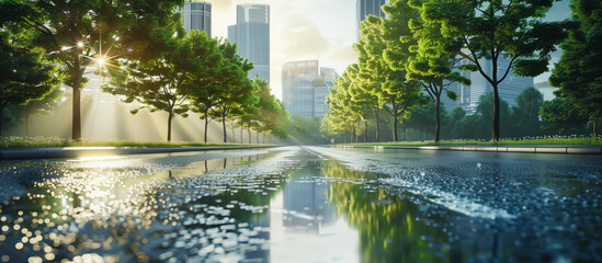 road green city after rain background