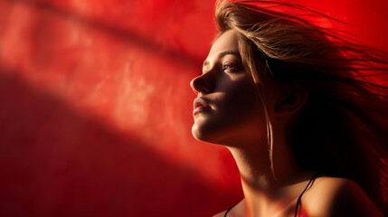 A captivating image of a girl model in a dynamic pose, her features accentuated by impeccable lighting against a solid backdrop.