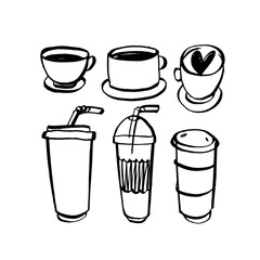 Coffee cup or mug black color vector art set.