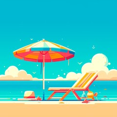 Brightly colored beach umbrellas against a sunny sky backdrop create a perfect summer scene for your next marketing campaign.