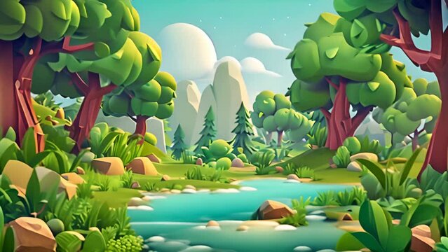 3D Illustration River : Embracing Calmness by the Gentle Flow