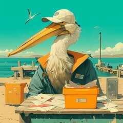 Adorable Postal Pelican in Action - A Whimsical Delight for Your Marketing Campaign