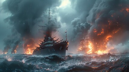 a genuine explosive battle ship, showcasing the might and ferocity of naval combat in an authentic and immersive image.