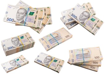 Obraz na płótnie Canvas a pack of hryvnias on the table. Financial concept. Ukrainian money. 500 hryvnia on white background