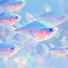 Tuinposter A captivating scene of vibrant Neon Tetras swimming together in a school, perfect for aquatic-themed photography projects. © RobertGabriel