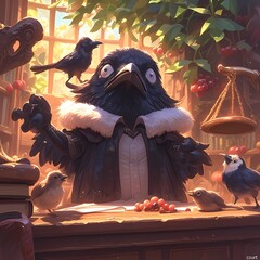 Charming Crow Dressed as a Small Judge for Fun and Creativity