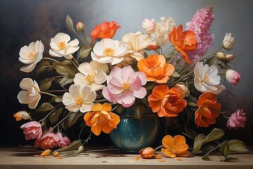 Bouquet of flowers in a vase on a wooden table