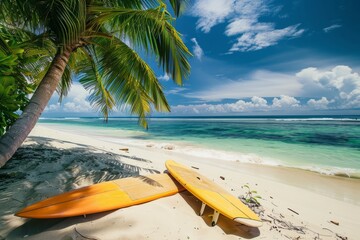 Surfboards on the tropical beach