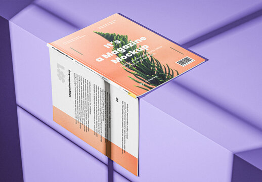 Opened Magazine Mockup on Wall