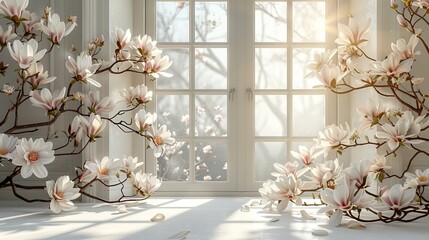 illuminating magnolia flowers in a serene indoor setting
