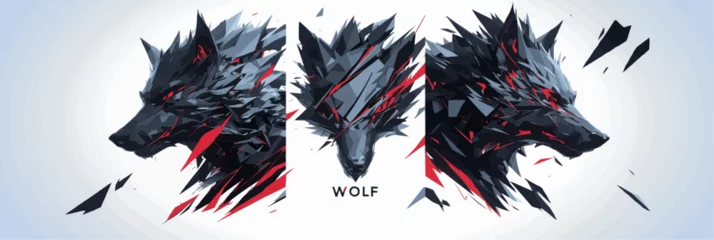 Poster A flat and stylized 2D logo representing a wolf head in an abstract design © Wemerson